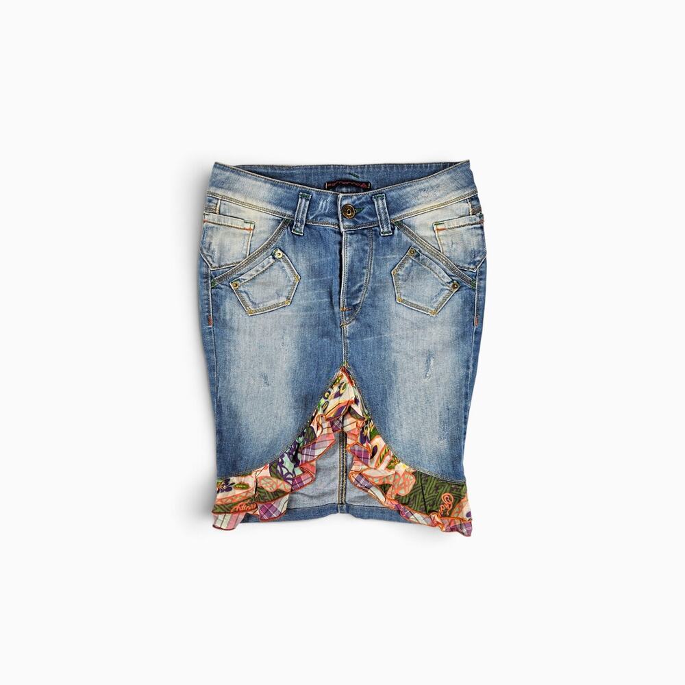 Y2k Euro Fornarina Denim Skirt Festival Boho - Size Small
